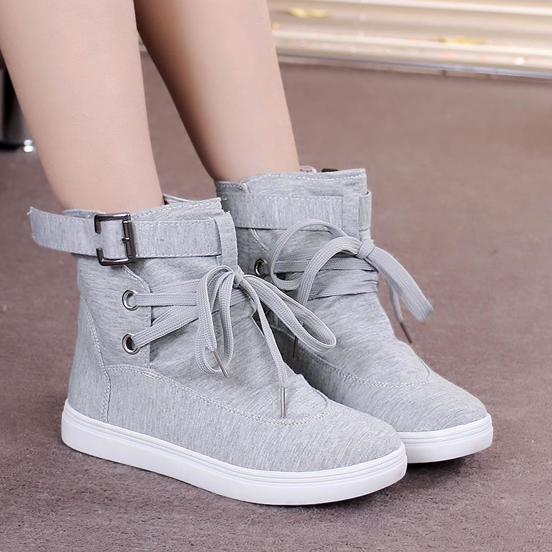 High-Top Shoes, Soft-Soled Shoes, Round Toe Lace-Up Student Flat-Bottomed Casual Women'S Short Boots