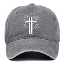 Cross Embroidered Baseball Cap Worn Looking Washed-out