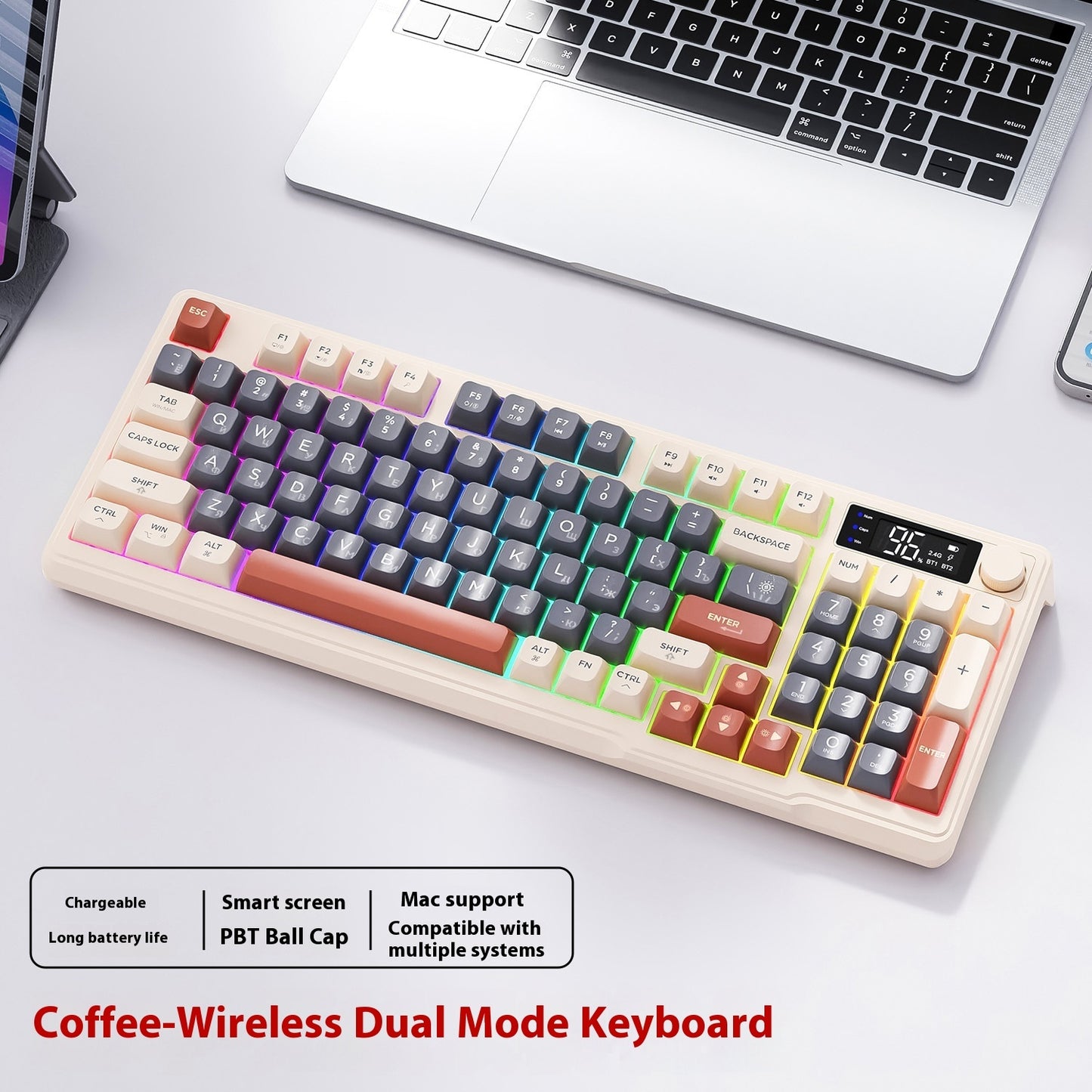 Wireless Bluetooth Dual-mode Russian Keyboard Display