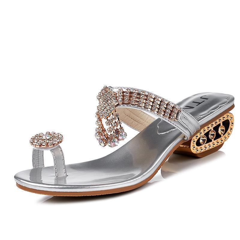 Flip-Flops Rhinestone Wedge Chunky Heel Non-slip