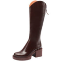 Round Toe High Heel Rider Back Zipper Knee-length Women's Boots