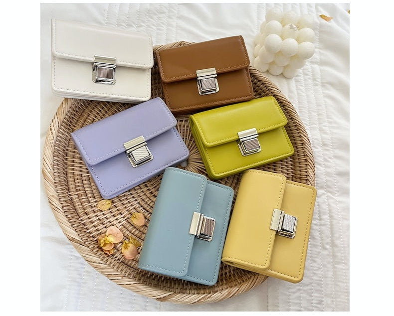 Female Mini Minority Simple Portable Elegant Flip Metal Buckle Card Holder Ins Student Wallet Fashion