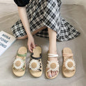 All-match Outer Wear Student Fairy Style Flat Sandals And Slippers With Small Wrinkle Chrysanthemum