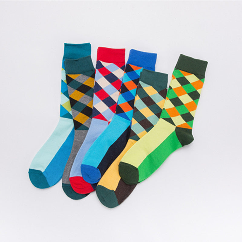 Color Diamond Lattice Men's Mid-calf Length Sock