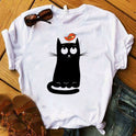 Cat Letter Pattern Printed Women's Short Sleeve