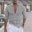 Men's Linen Shirt Button Shirt Beach Shirt Solid Color