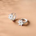 Women's Sterling Silver Earrings With Diamonds Hexapetalous Flowers