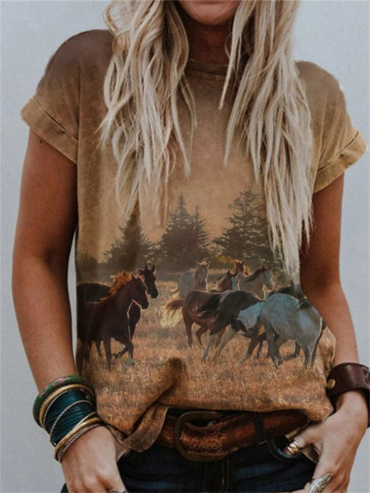 Ethnic Style Graphic Print Crew Neck T-shirt