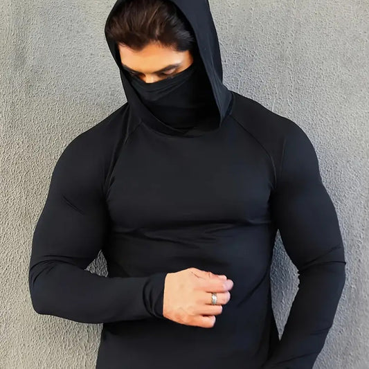 Men's Sports Tight Shaping Mask Scarf Hat One-piece Long Sleeves