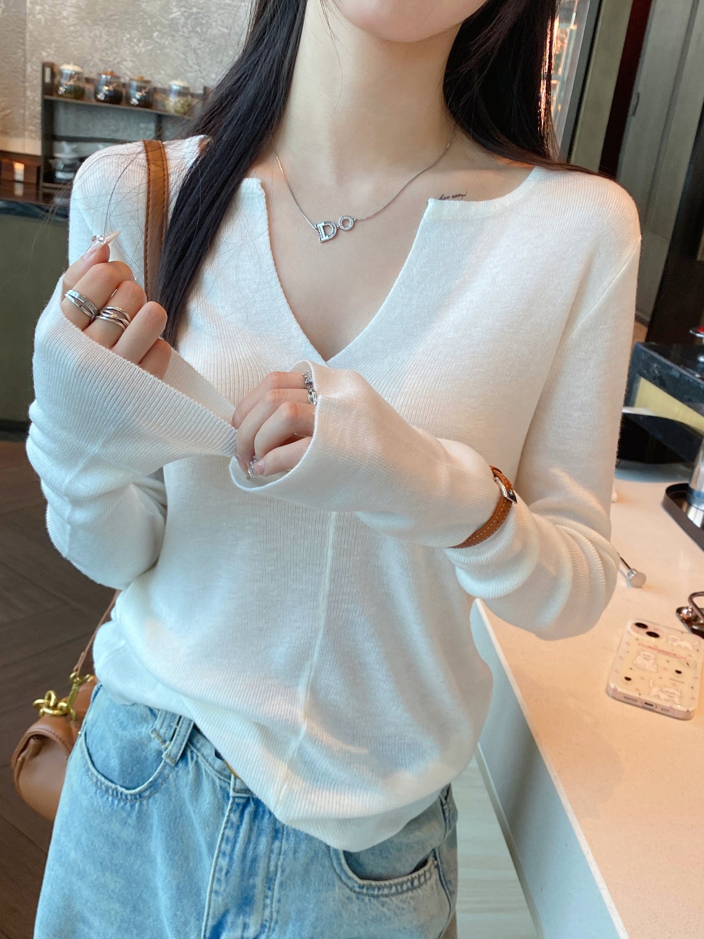 Solid Color Peter Pan Collar Knitwear Comfortable Soft Bottoming Shirt