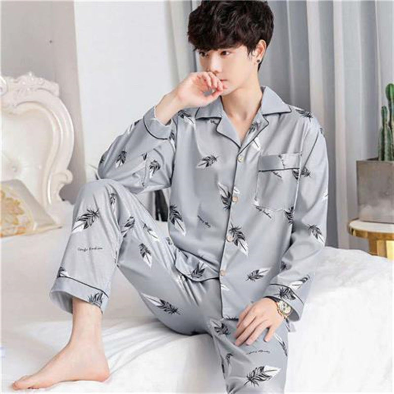 Men's Autumn And Winter Cotton Long-sleeved Trousers Thin Pajamas Loose Home Wear Suit Men