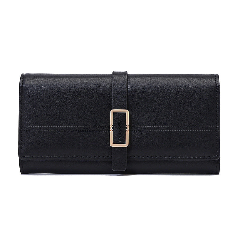 Long Metal Buckle Simple Tri-fold Clutch