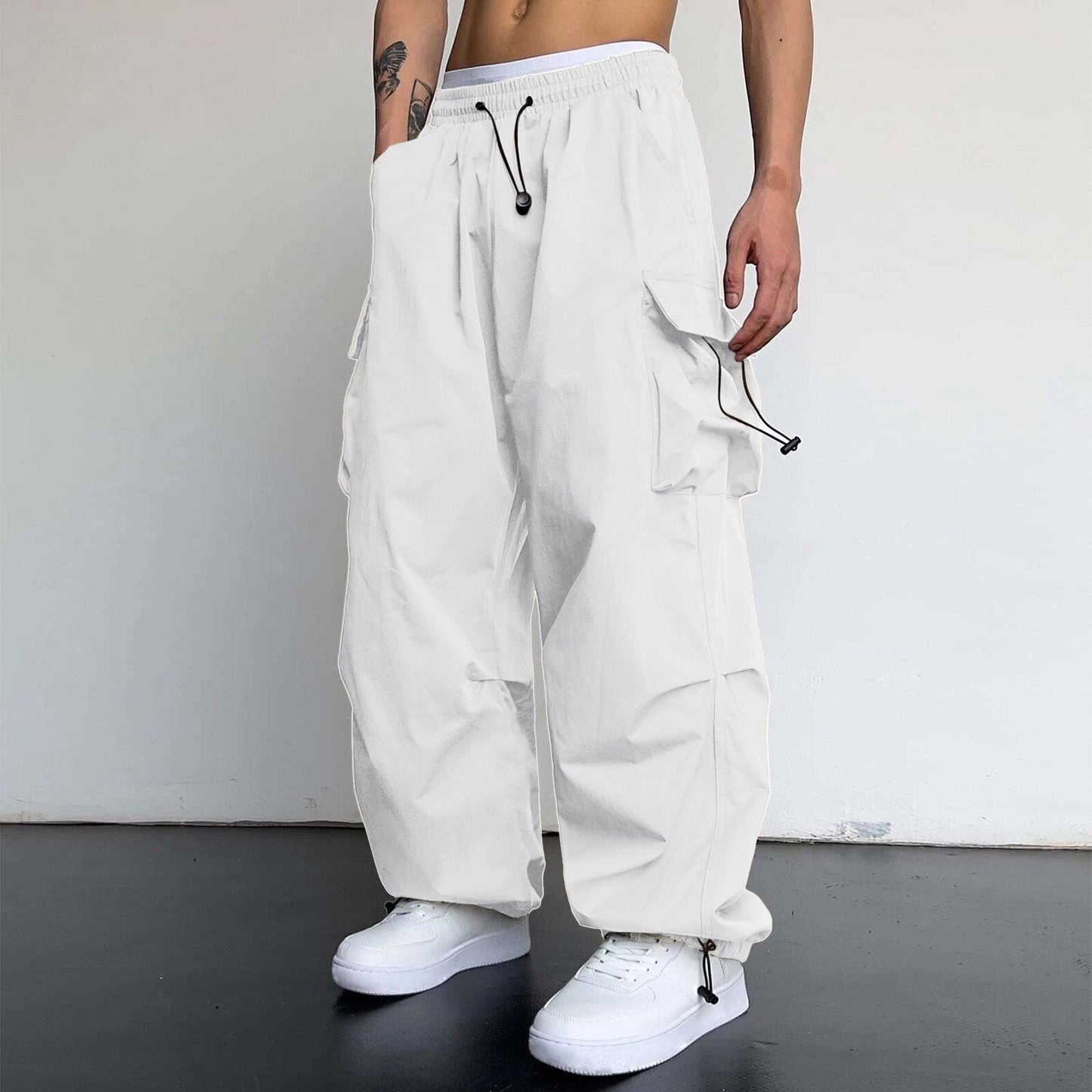 Nylon Quick-drying Overalls Men's Pants High Waist Wide Leg Leisure Drawstring