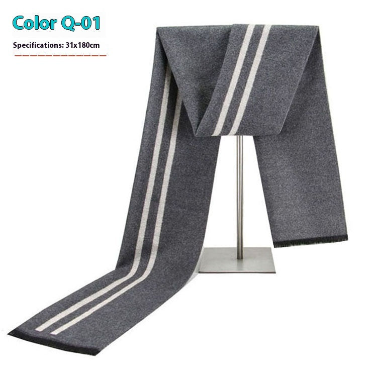 New Men's Winter Warm Cashmere-like Striped Business Scarf For Young People