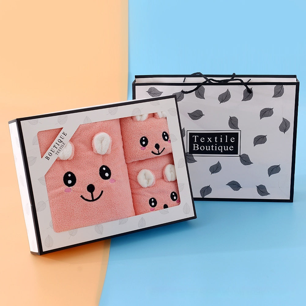 Coral Velvet Bath Towel Two-piece Towel Rabbit Ears Koala Bear Gift Box