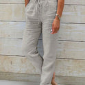 Cotton And Linen Women's High Waist Elastic Waist Solid Color Cotton And Linen Casual Pants