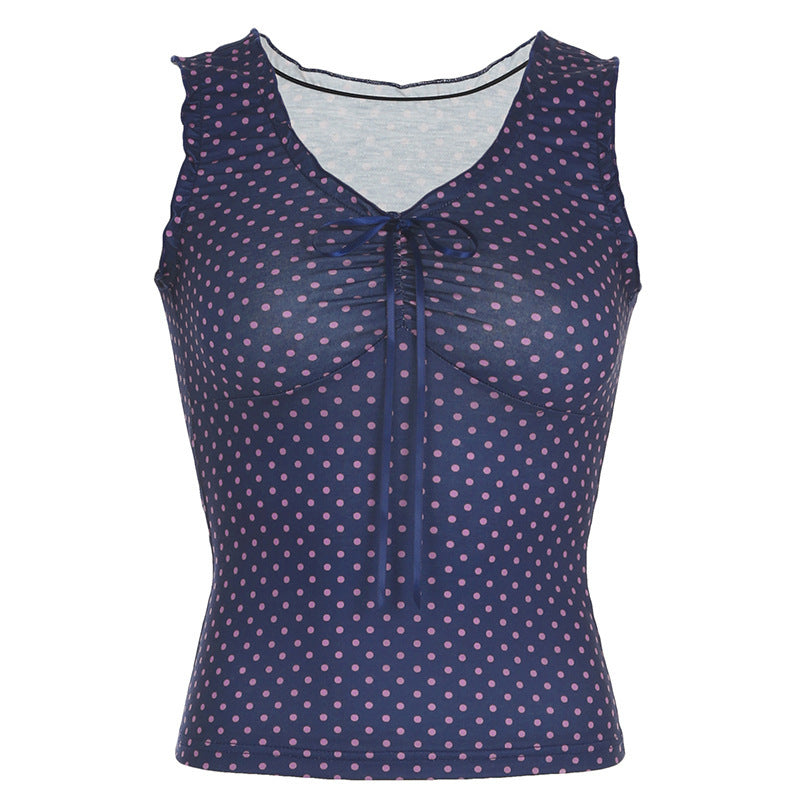 Women's Polka Dot Inner Knitted Sleeveless Top