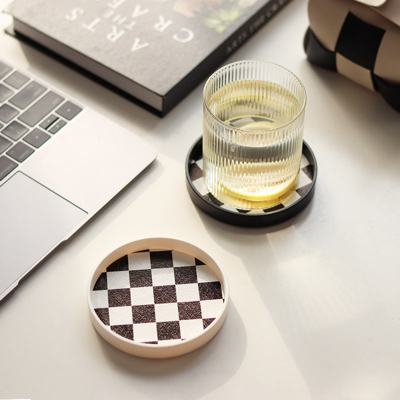 Black And White Chessboard Grid Teacup Mat Desktop Heat Insulation Anti-scald Creative Round Desktop Non-slip Coaster