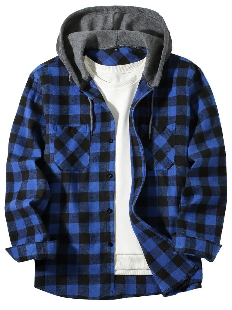 Men's Fashion Personality Plaid Hooded Shirt