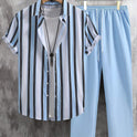 Casual Fashion Striped Short Sleeve Shirt Trousers Suit