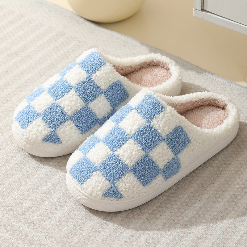 Indoor Home Winter Chessboard Cotton Slippers