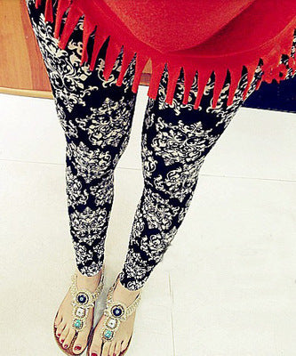 Women's Blue And White Porcelain Milk Silk Leggings Outerwear Ankle-length Pants