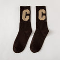 Medium Ins Fashion Brand Women's Stockings Large C Letters Women's Color Cotton Socks