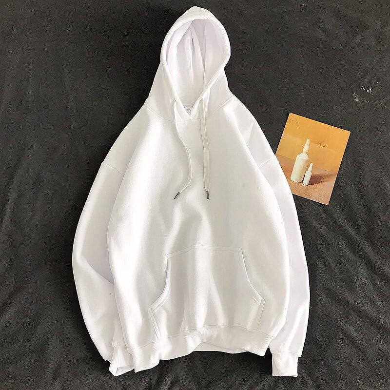 Pure color hooded plus fleece sweater Loose casual sweater