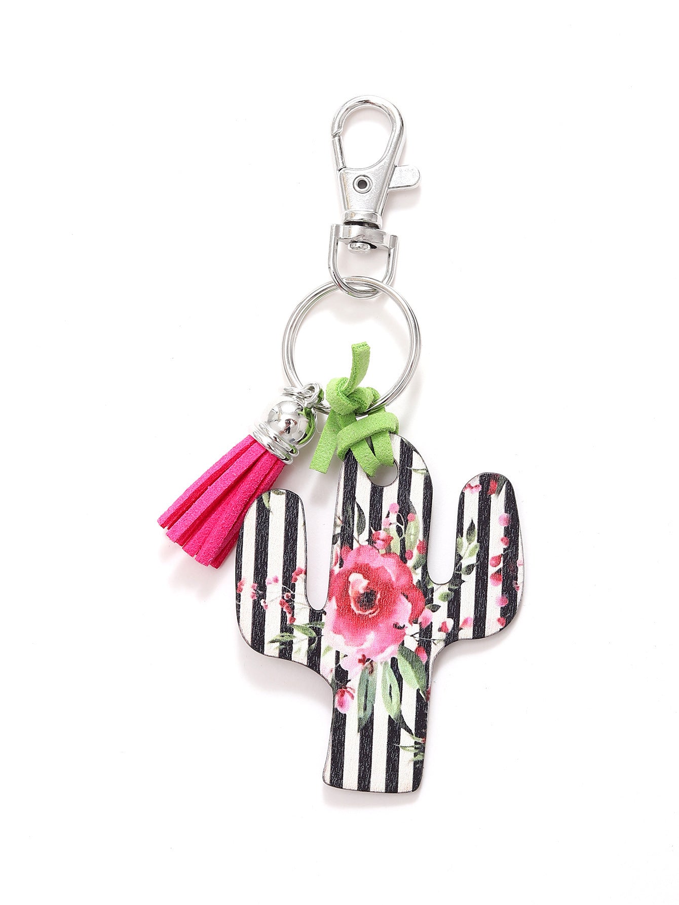 Wooden Cactus Keychain Leopard Flower