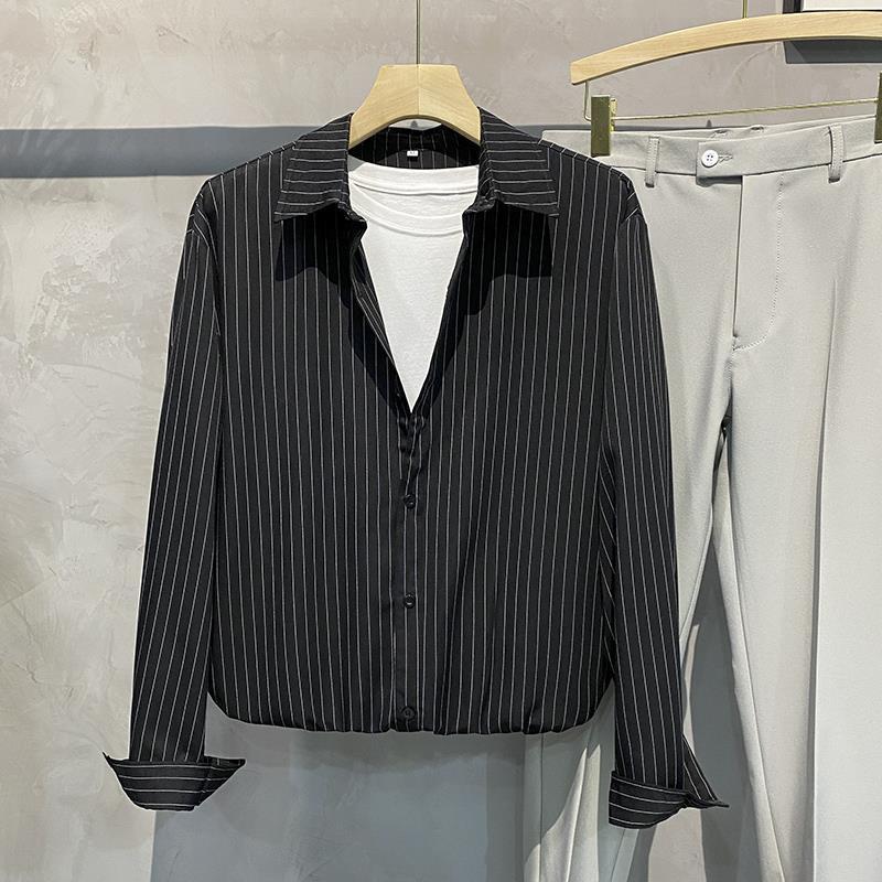 High-grade Striped Loose Silky Casual Overshirt