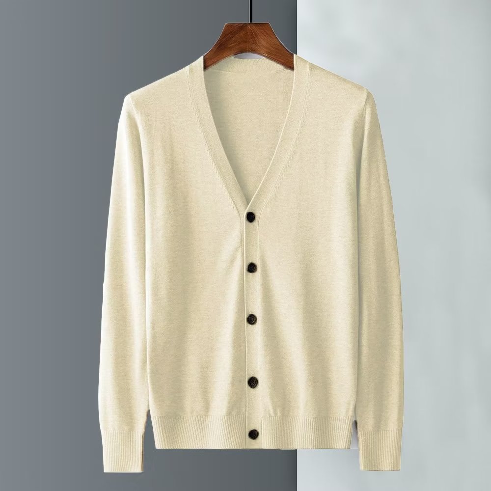 Casual V-neck Solid Color Sweater Coat For Men