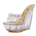 Glass Drill Crystal Wedge Slippers For Women