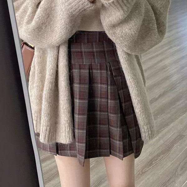 Ladies Lazy Knitted Cardigan Coat Plaid