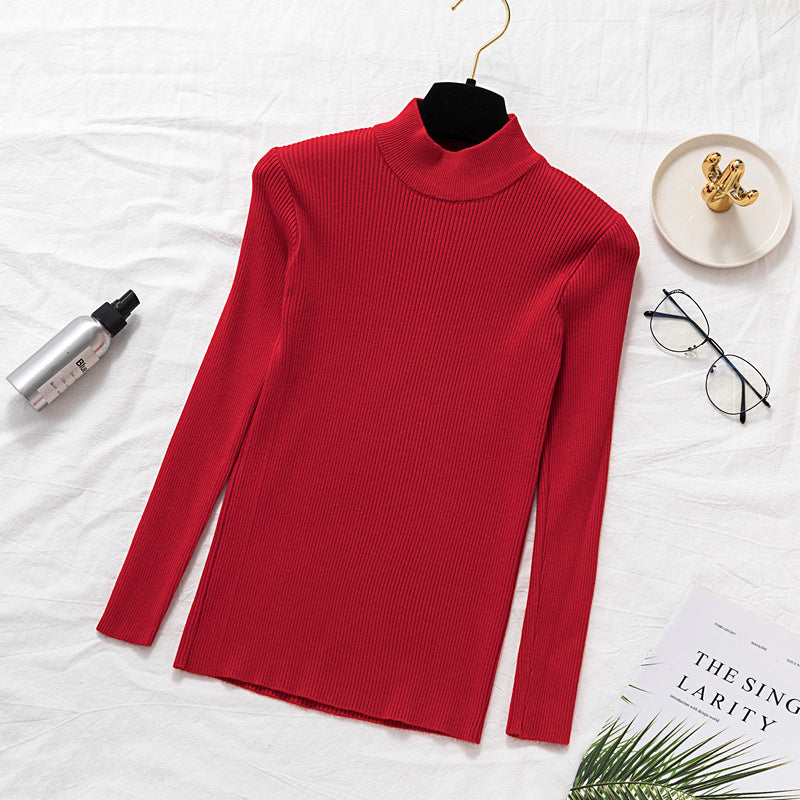 Slim Fit Half-high Collar Long Sleeves Bottoming Shirt Pure Color All-matching Sweater