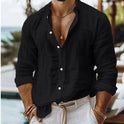 Men's Solid Color Cotton Linen Shirt Casual Style Long Sleeve