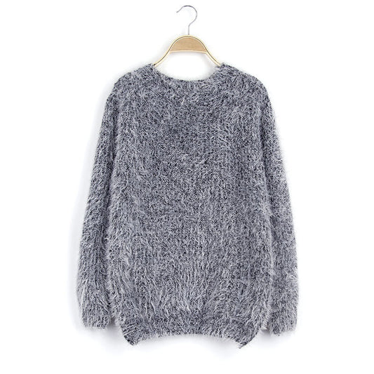 Women's Loose Candy Colored Mohair Pullover Sweater