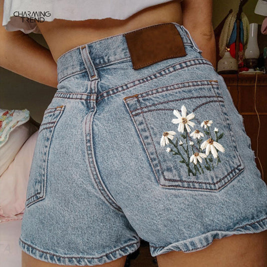 Printed Summer Artistic Vintage Women's Clothing Denim Shorts