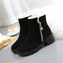 Short Suede Side Zip Student Thick Mid-Heel Boots