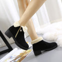 Short Suede Side Zip Student Thick Mid-Heel Boots