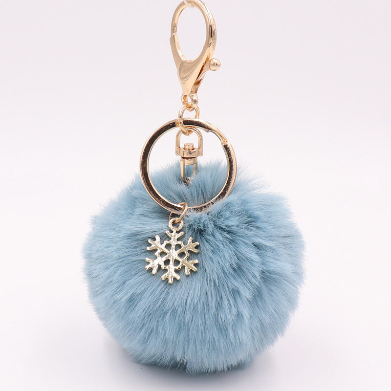 Christmas Snowflake Plush Key Chain Alloy Bag Pendant