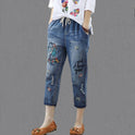 Women's Denim Cropped Harem Pants Loose