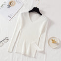 New V-neck Long Sleeve Base Knitting Autumn All-matching Slim Fit Tight Pullover Sweater