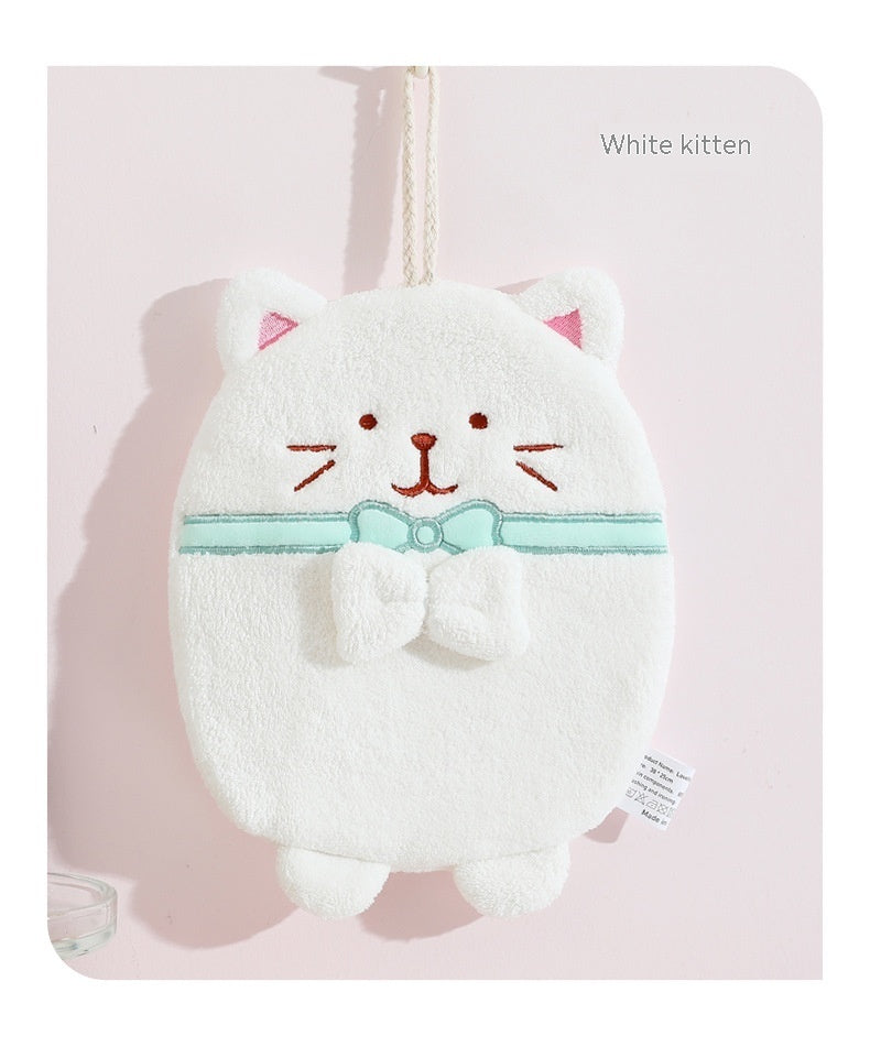 Hand Towel Hanging Cute Kitten Absorbent Lint-free Household Kitchen