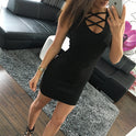 Cross Lace-up Sleeveless Solid Color Tank Dress