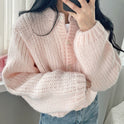 Women's Round Neck Lantern Sleeve Knitted Cardigan