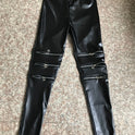 High-elastic Knee Three Zipper  Leather Nine Points Leggings