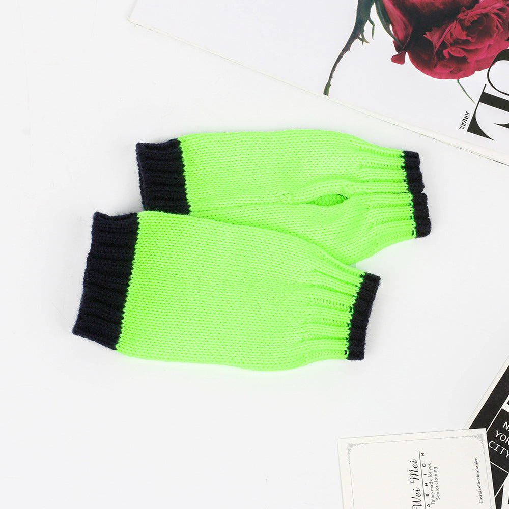 Half Finger Warm Color Wrist Wrap Warm Wool Gloves