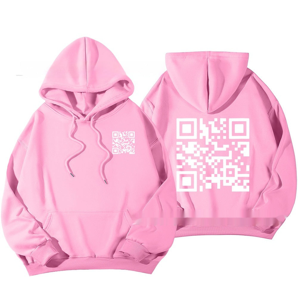 F K You QR Code Hoodie Cross-border European Code Plus Size Men's And Women's Same Fleece-lined QR Code Hoodie