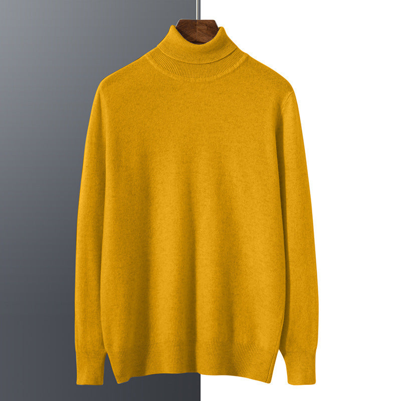 Knit Sweater Men High Neck Pullover Solid Color Slim Fit