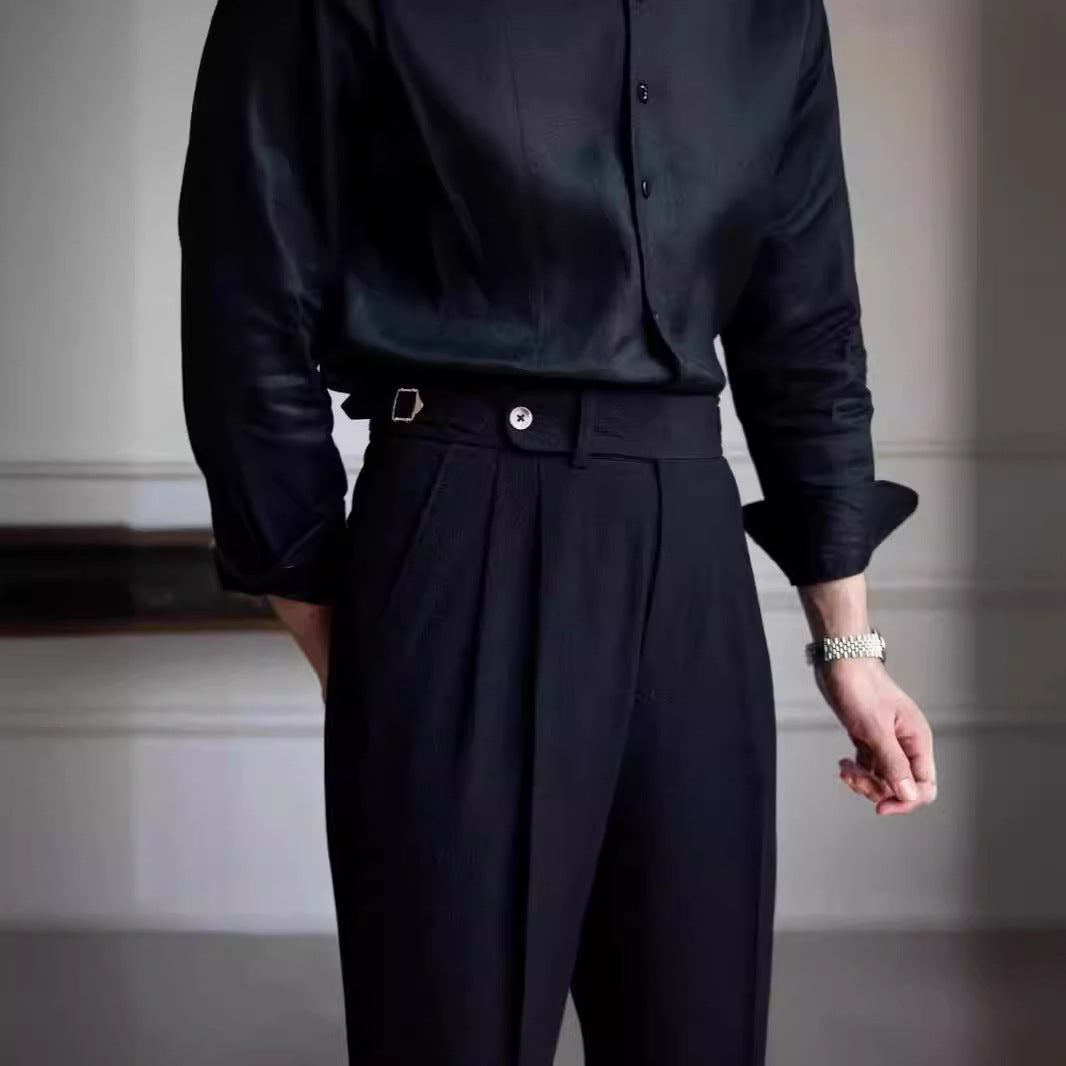 New Summer Men's High Waist Straight Casual Suit Pants